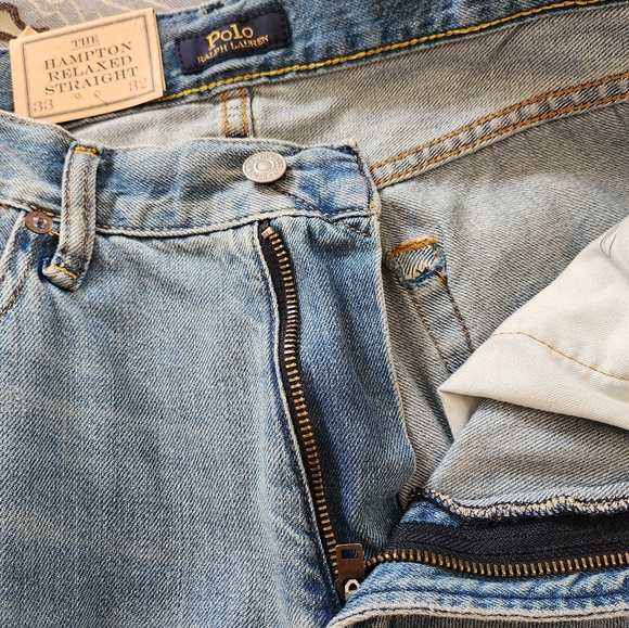 SOLD! Polo Ralph Lauren 33x32 Hampton Relaxed Straight Distressed Blue Jeans NWT - Picture 7 of 12